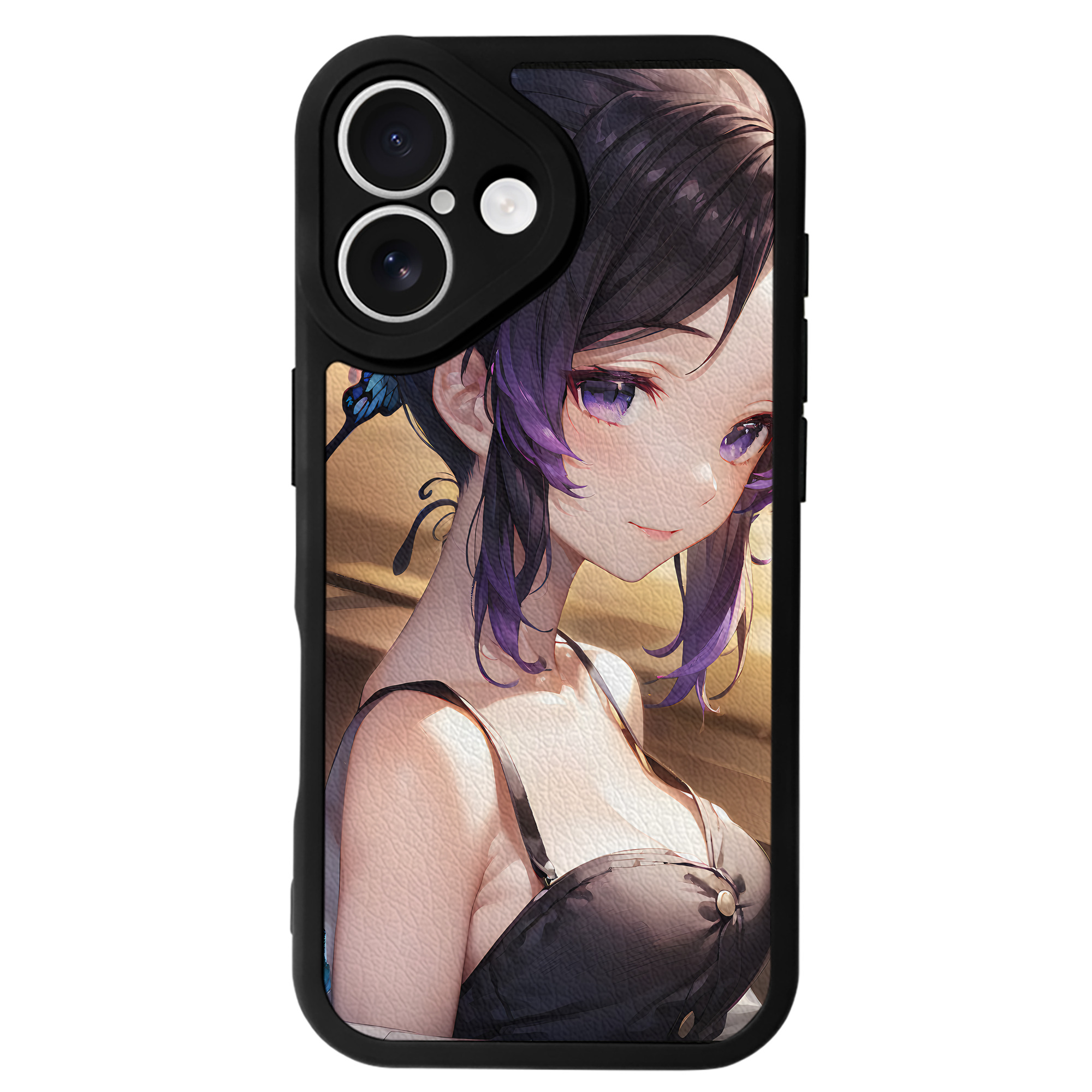 （画像用） 鬼滅の刃（きめつのやいば）蟲柱-胡蝶 しのぶ／こちょう しのぶ Kochou Shinobu 【iPhone 16シリーズ対応】シリコンスマホケース（レザー調） 材質：シリコン